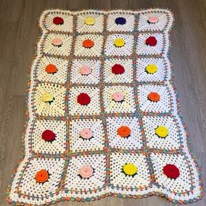 Crochet Afghan 3D Rose Granny Square Blanket